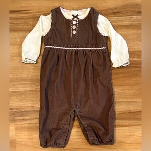 Carter’s Vintage Brown and Pink Corduroy Romper, Matching Undershirt, Size 6 mo